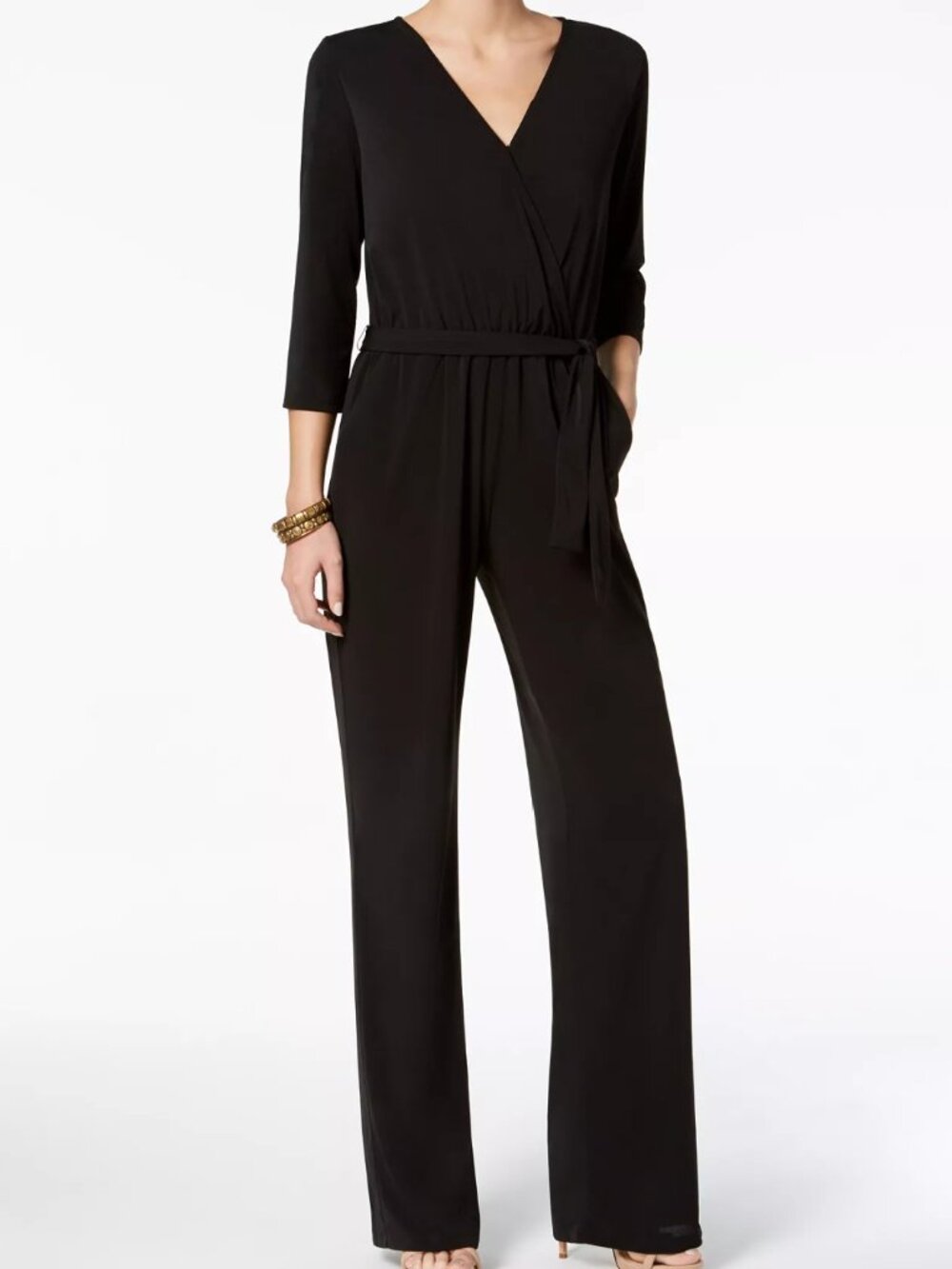 WOMEN'S NY COLLECTION 3/4 SLEEVE WIDE-LEG JUMPSUIT (MEDIUM PETITE)